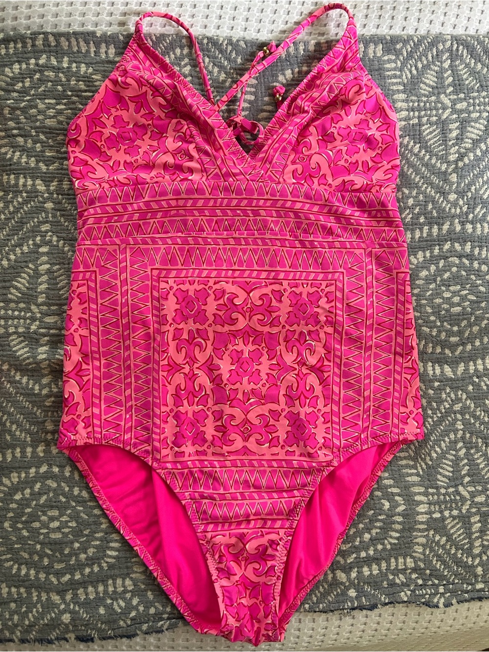 Pink Patterned One-Piece Swim Suit